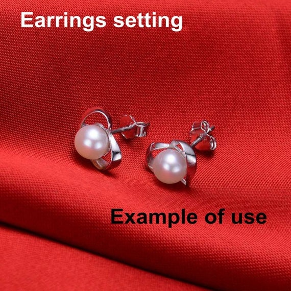 Stud Earring Setting Blanks 5-6mm 1 Pair 0.8g 925 Sterling Silver Heart Base for 1 Pearl Bead Wholesale Available