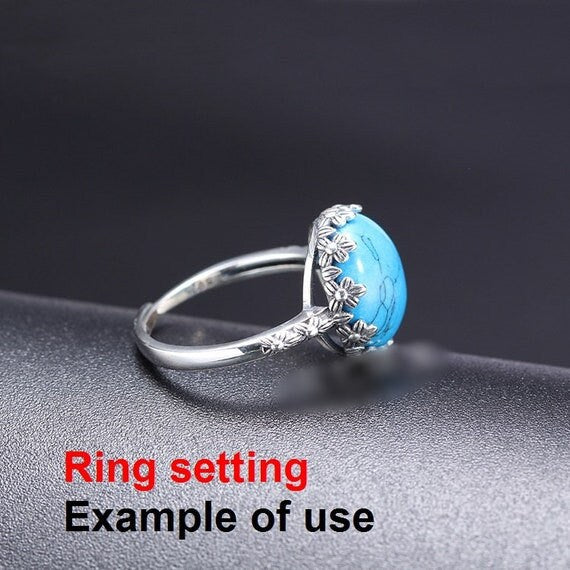 Ring Setting Blank Bezel 13x13mm 1pc 2.2g 925 Sterling Silver Adjustable for 1 Round Shape Cabochon Cameo Many Prongs Wholesale Available