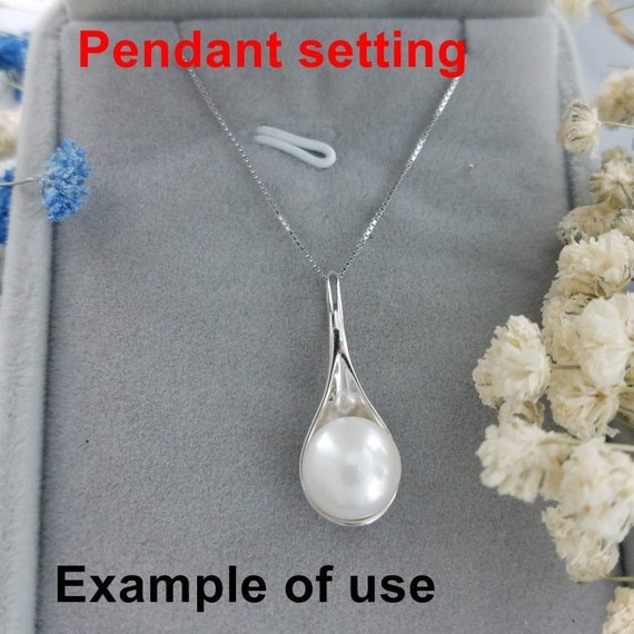 Necklace Pendant Setting Blank 9.5mm 1pc 1.4g 925 Sterling Silver Spoon Shape Base for 1 Pearl Bead Wholesale Available