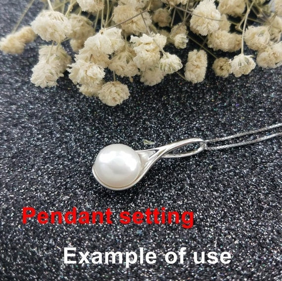 Necklace Pendant Setting Blank 9.5mm 1pc 1.4g 925 Sterling Silver Spoon Shape Base for 1 Pearl Bead Wholesale Available