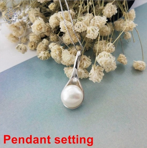 Necklace Pendant Setting Blank 9.5mm 1pc 1.4g 925 Sterling Silver Spoon Shape Base for 1 Pearl Bead Wholesale Available