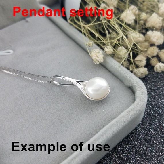 Necklace Pendant Setting Blank 9.5mm 1pc 1.4g 925 Sterling Silver Spoon Shape Base for 1 Pearl Bead Wholesale Available