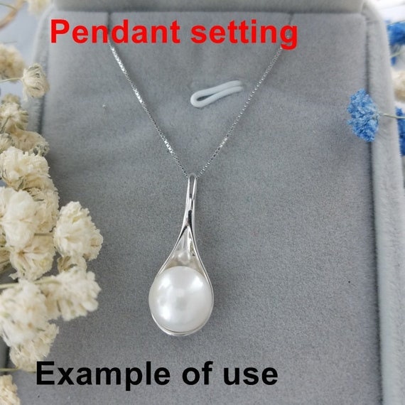 Necklace Pendant Setting Blank 9.5mm 1pc 1.4g 925 Sterling Silver Spoon Shape Base for 1 Pearl Bead Wholesale Available