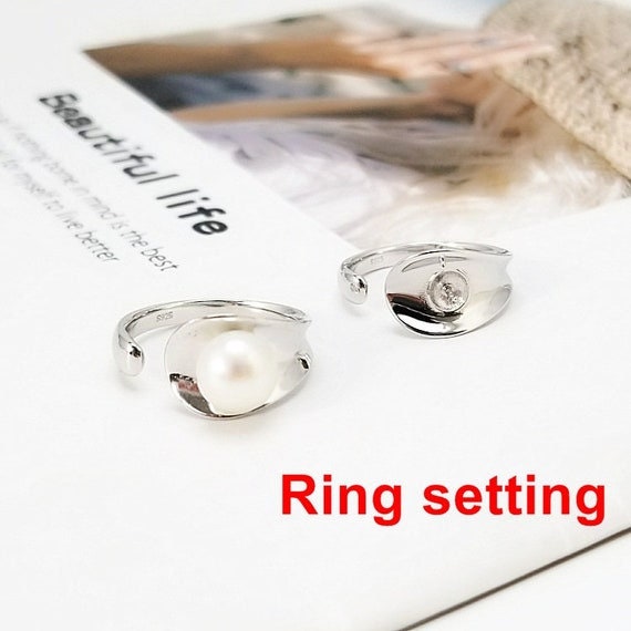 Ring Setting Blank 7.5mm 1pc 2.6g 925 Sterling Silver Adjustable Round Shape Base for 1 Pearl Bead Wholesale Available