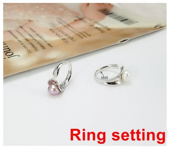 Ring Setting Blank 7.5mm 1pc 2.6g 925 Sterling Silver Adjustable Round Shape Base for 1 Pearl Bead Wholesale Available