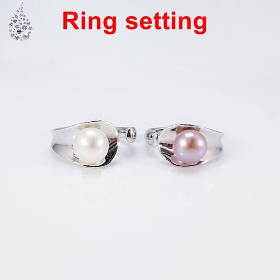 Ring Setting Blank 7.5mm 1pc 2.6g 925 Sterling Silver Adjustable Round Shape Base for 1 Pearl Bead Wholesale Available