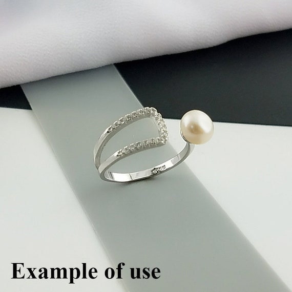 Ring Setting Blank 6.5mm 1pc 1.5g 925 Sterling Silver Adjustable CZ Semi Mount Round Shape Base for 1 Pearl Bead Wholesale Available