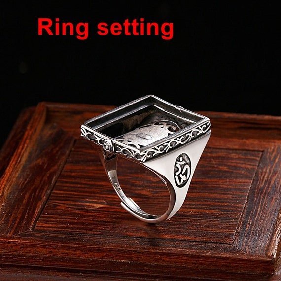 Ring Setting Blank Bezel 16x20mm 1pc 8g 925 Sterling Silver Adjustable for 1 Rectangle Shape Cabochon Cameo No Prongs Wholesale Available