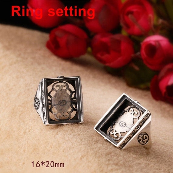 Ring Setting Blank Bezel 16x20mm 1pc 8g 925 Sterling Silver Adjustable for 1 Rectangle Shape Cabochon Cameo No Prongs Wholesale Available