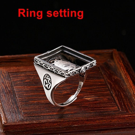 Ring Setting Blank Bezel 16x20mm 1pc 8g 925 Sterling Silver Adjustable for 1 Rectangle Shape Cabochon Cameo No Prongs Wholesale Available