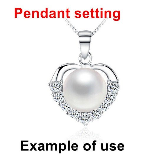 Necklace Pendant Setting Blank 9.5mm 1pc 2.0g 925 Sterling Silver Heart Shape Base for 1 Pearl Bead CZ Semi Mount Wholesale Available