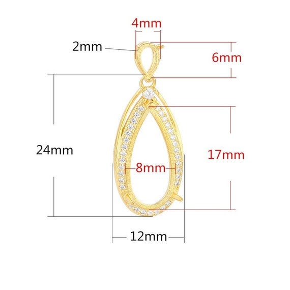 Necklace Pendant Setting Blank 17mm 1pc 1.6g 925 Sterling Silver for 2 Drop Shape Faceted Stones 3 Prongs CZ Semi Mount Wholesale Available