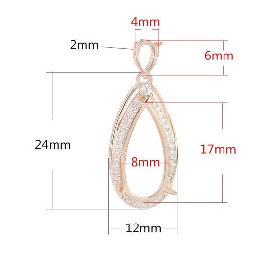 Necklace Pendant Setting Blank 17mm 1pc 1.6g 925 Sterling Silver for 2 Drop Shape Faceted Stones 3 Prongs CZ Semi Mount Wholesale Available