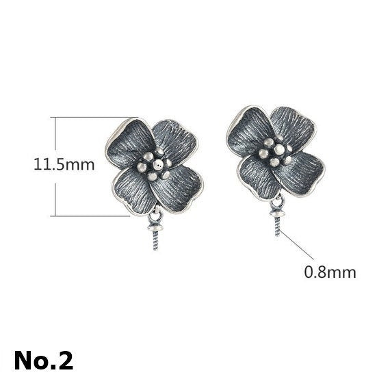 Stud Earring Chain Cup Pin Setting 6-10mm 1 Pair 2.3g 925 Sterling Silver Flower Base for 1 Pearl Bead Wholesale Available