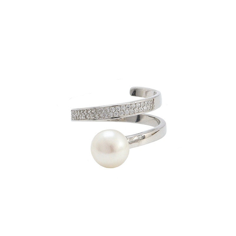 Ring Setting Blank 8mm 1pc 3.2g 925 Sterling Silver Adjustable CZ Semi Mount Round Shape Base for 1 Pearl Bead Wholesale Available