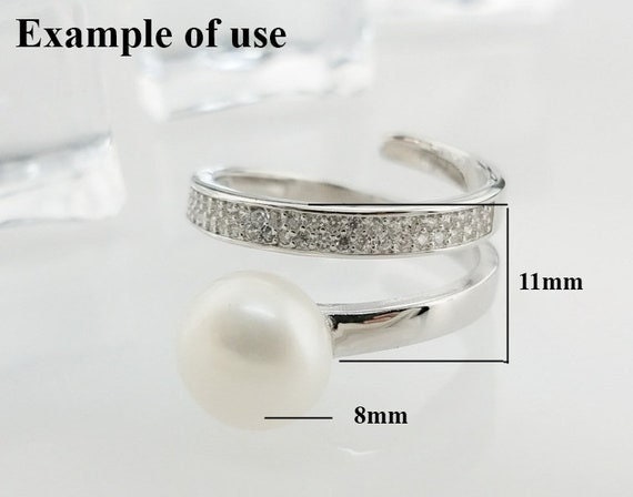 Ring Setting Blank 8mm 1pc 3.2g 925 Sterling Silver Adjustable CZ Semi Mount Round Shape Base for 1 Pearl Bead Wholesale Available