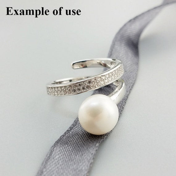 Ring Setting Blank 8mm 1pc 3.2g 925 Sterling Silver Adjustable CZ Semi Mount Round Shape Base for 1 Pearl Bead Wholesale Available