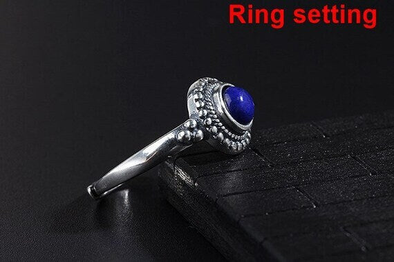 Ring Setting Blank Bezel 5.2mm 1pc 2.3g 925 Sterling Silver Adjustable for 1 Round Shape Cabochon Cameo No Prongs Wholesale Available