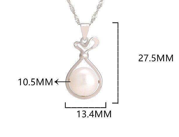 Necklace Pendant Blank Setting Gift Bag Charm 27mm Sterling Silver White Gold Fine 925 For One Pearl Prong DIY Jewelry Finding Wholesale 1pc