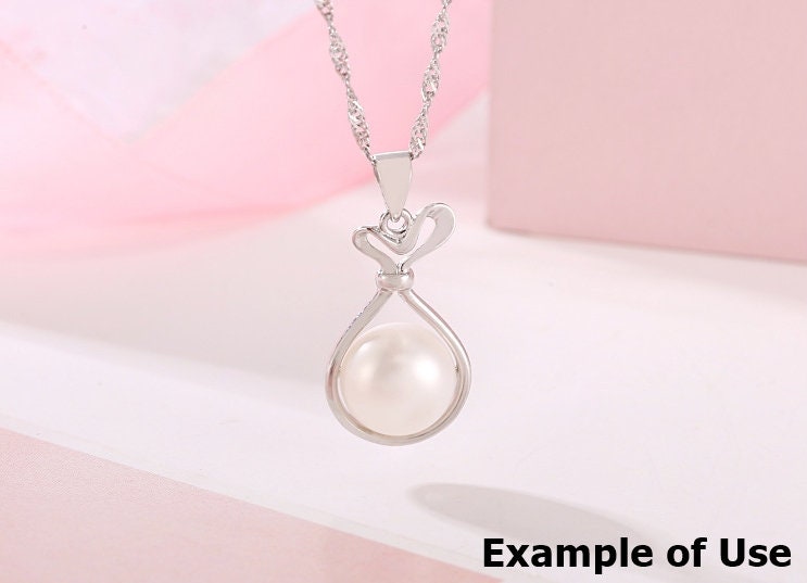 Necklace Pendant Blank Setting Gift Bag Charm 27mm Sterling Silver White Gold Fine 925 For One Pearl Prong DIY Jewelry Finding Wholesale 1pc