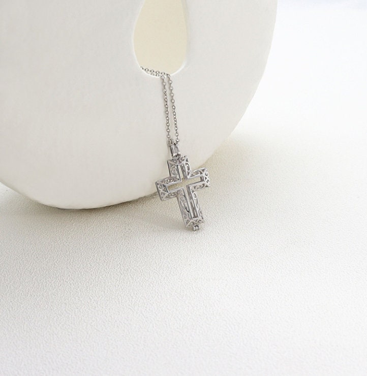 Necklace Pendant Blank Setting Cross Charm 36mm Sterling Silver Fine 925 For Several Beads No Prong DIY Jewelry Finding Wholesale 1pc