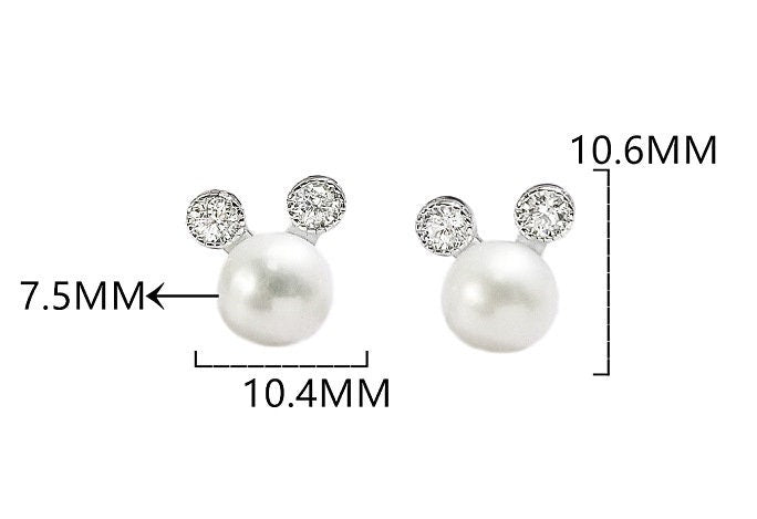 Stud Earring Setting Blanks 7.5mm 1 Pair 1.1g 925 Sterling Silver CZ Semi Mount Round Base for 1 Pearl Bead Wholesale Available