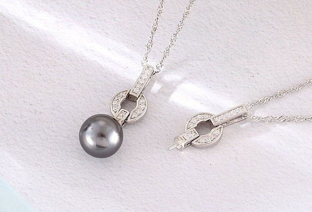 Necklace Pendant Setting Blank 10mm 1pc 1.1g 925 Sterling Silver for 1 Pearl CZ Semi Mount Wholesale Available