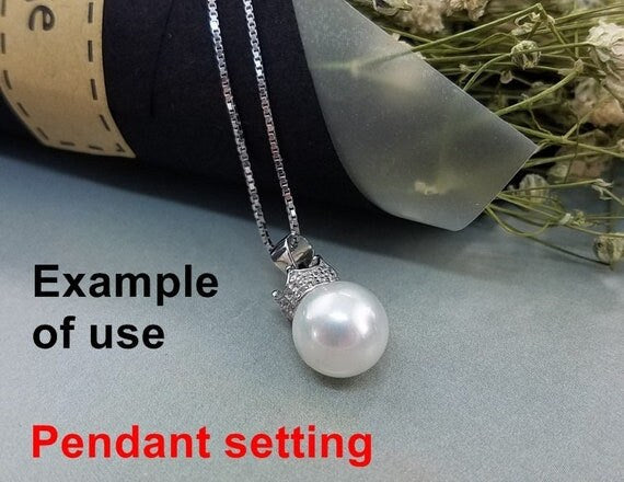 Necklace Pendant Setting Blank 10mm 1pc 0.9g 925 Sterling Silver CZ Semi Mount Crown Shape Base for 1 Pearl Bead Wholesale Available