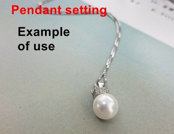 Necklace Pendant Setting Blank 10mm 1pc 0.9g 925 Sterling Silver CZ Semi Mount Crown Shape Base for 1 Pearl Bead Wholesale Available