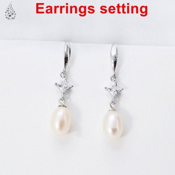 Hook Earring Setting Blanks 7mm 1 Pair 1.5g 925 Sterling Silver CZ Semi Mount Round Base for 1 Pearl Bead Wholesale Available