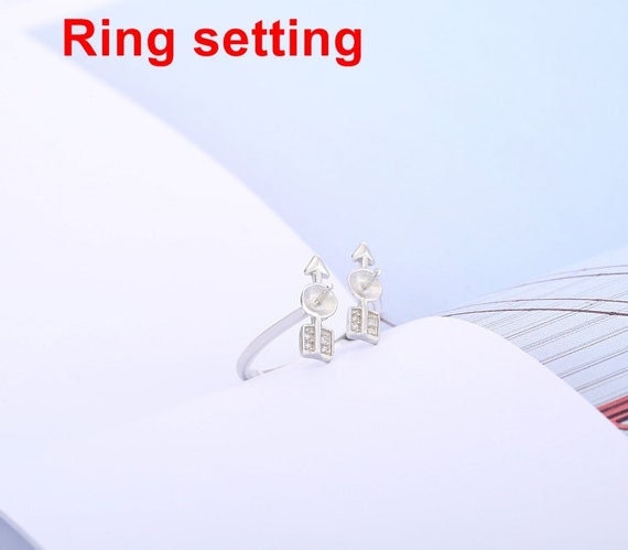 Ring Setting Blank 6mm 1pc 1.7g 925 Sterling Silver Adjustable CZ Semi Mount Round Shape Base for 2 Pearls Beads Wholesale Available