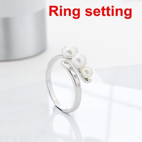 Ring Setting Blank 4-5.5mm 1pc 1.7g 925 Sterling Silver Adjustable CZ Semi Mount Round Shape Base for 3 Pearls Beads Wholesale Available