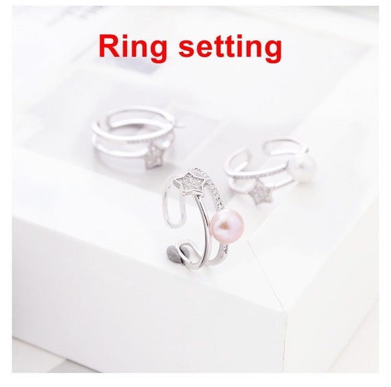 Ring Setting Blank 6.5mm 1pc 2.0g 925 Sterling Silver Adjustable CZ Semi Mount Round Shape Base for 1 Pearl Bead Wholesale Available