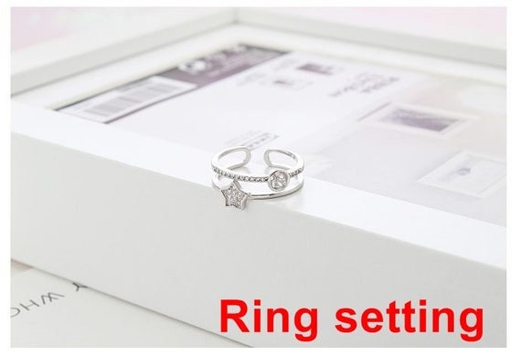 Ring Setting Blank 6.5mm 1pc 2.0g 925 Sterling Silver Adjustable CZ Semi Mount Round Shape Base for 1 Pearl Bead Wholesale Available