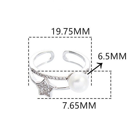 Ring Setting Blank 6.5mm 1pc 2.0g 925 Sterling Silver Adjustable CZ Semi Mount Round Shape Base for 1 Pearl Bead Wholesale Available