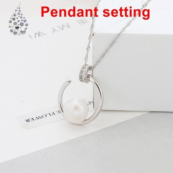 Necklace Pendant Setting Blank 9mm 1pc 2.2g 925 Sterling Silver Moon Shape Base for 1 Pearl Bead CZ Semi Mount Wholesale Available