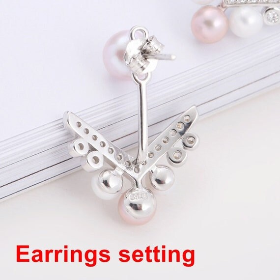 Stud Earring Setting Blanks 3 4 5mm 1 Pair 2.2g 925 Sterling Silver CZ Semi Mount Arrow Airplane Base for 4 Pearls Beads Wholesale Available