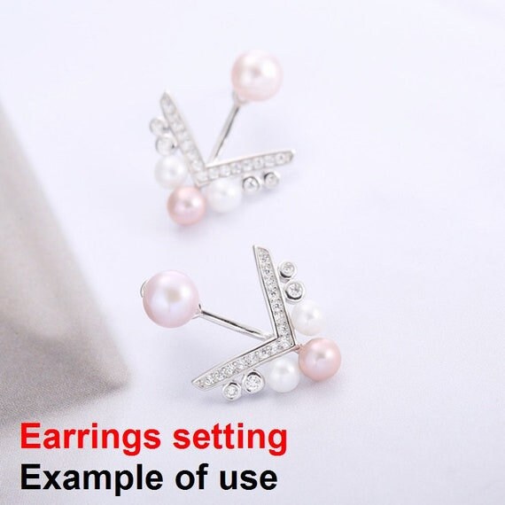 Stud Earring Setting Blanks 3 4 5mm 1 Pair 2.2g 925 Sterling Silver CZ Semi Mount Arrow Airplane Base for 4 Pearls Beads Wholesale Available