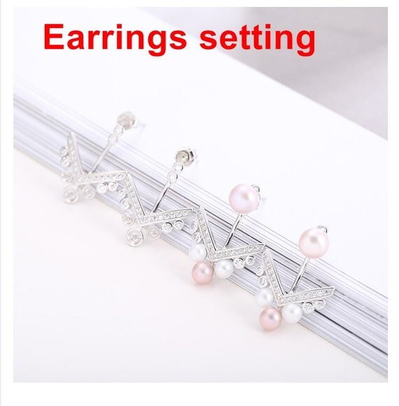 Stud Earring Setting Blanks 3 4 5mm 1 Pair 2.2g 925 Sterling Silver CZ Semi Mount Arrow Airplane Base for 4 Pearls Beads Wholesale Available