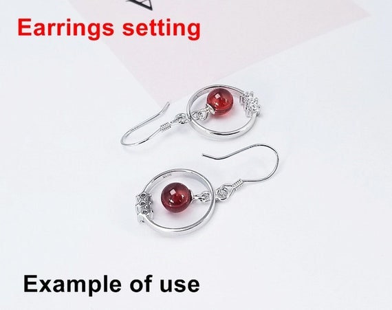 Hook Earring Setting Blanks 6mm 1 Pair 2.4g 925 Sterling Silver CZ Semi Mount Circle Round Base for 1 Pearl Bead Wholesale Available