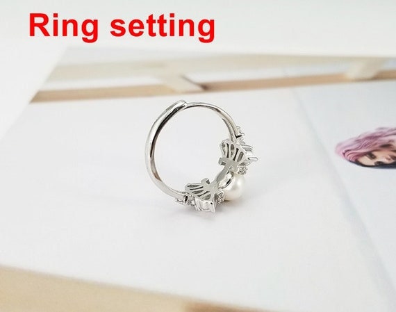 Ring Setting Blank 7mm 1pc 2.9g 925 Sterling Silver Adjustable CZ Semi Mount Round Shape Base for 1 Pearl Bead Wholesale Available