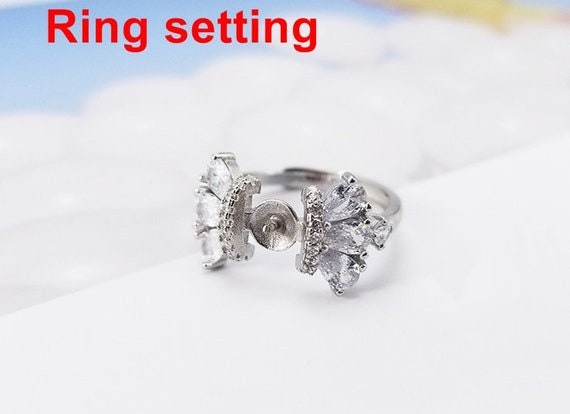 Ring Setting Blank 7mm 1pc 2.9g 925 Sterling Silver Adjustable CZ Semi Mount Round Shape Base for 1 Pearl Bead Wholesale Available