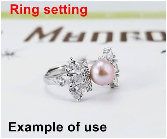 Ring Setting Blank 7mm 1pc 2.9g 925 Sterling Silver Adjustable CZ Semi Mount Round Shape Base for 1 Pearl Bead Wholesale Available