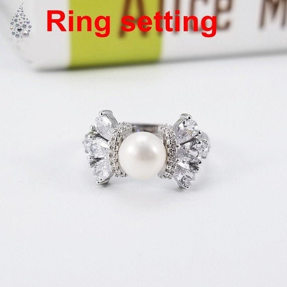 Ring Setting Blank 7mm 1pc 2.9g 925 Sterling Silver Adjustable CZ Semi Mount Round Shape Base for 1 Pearl Bead Wholesale Available