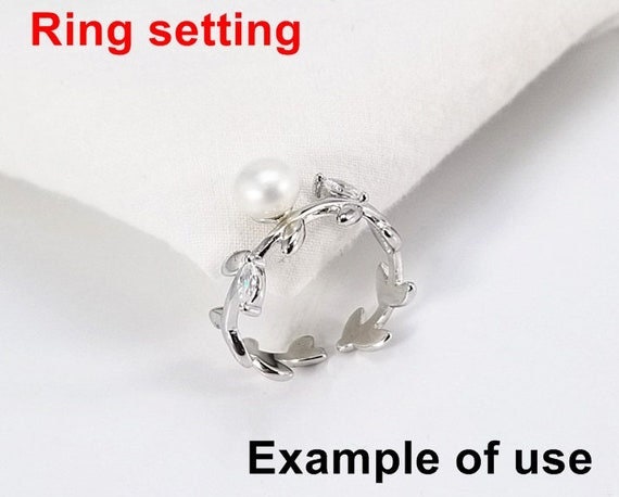 Ring Setting Blank 6mm 1pc 1.8g 925 Sterling Silver Adjustable CZ Semi Mount Round Shape Base for 1 Pearl Bead Wholesale Available