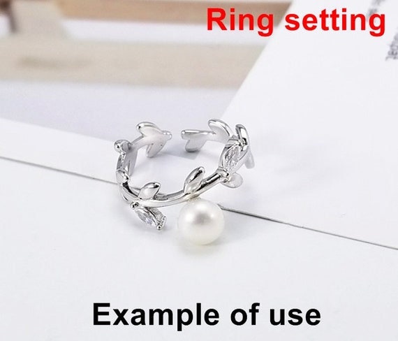 Ring Setting Blank 6mm 1pc 1.8g 925 Sterling Silver Adjustable CZ Semi Mount Round Shape Base for 1 Pearl Bead Wholesale Available