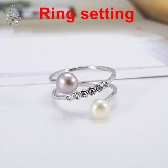 Ring Setting Blank 5.5 6mm 1pc 1.7g 925 Sterling Silver Adjustable CZ Semi Mount Round Shape Base for 2 Pearls Beads Wholesale Available