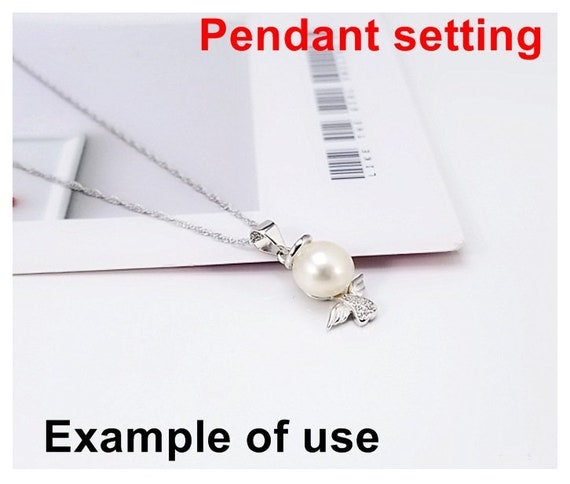 Necklace Pendant Setting Blank 7.5mm 1pc 0.8g 925 Sterling Silver CZ Semi Mount Angle Shape Base for 1 Pearl Bead Wholesale Available