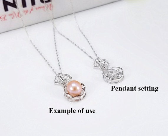 Necklace Pendant Setting Blank 9.5mm 1pc 1.3g 925 Sterling Silver Gift Bag Shape Base for 1 Pearl Bead CZ Semi Mount Wholesale Available