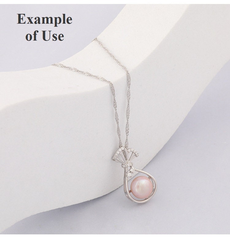 Necklace Pendant Setting Blank 9.5mm 1pc 1.3g 925 Sterling Silver Gift Bag Shape Base for 1 Pearl Bead CZ Semi Mount Wholesale Available